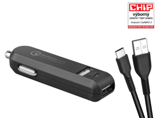 AVACOM CarMAX 2 nabíječka do auta 2x Qualcomm Quick Charge 2.0, černá barva (USB-C kabel)